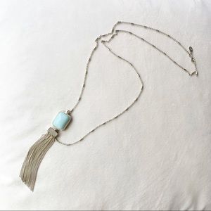 LOFT blue and silver fringe pendant necklace